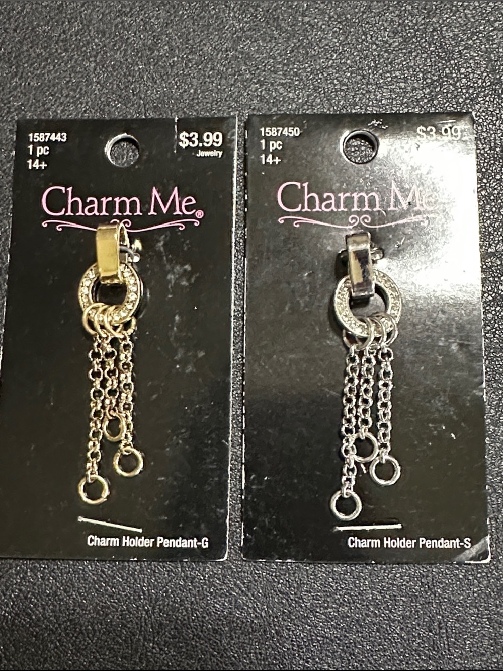 125.  Charm Me 2 Charm Holder Pendants Gold & Silver Tones